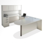 White cubicles set up in a office.